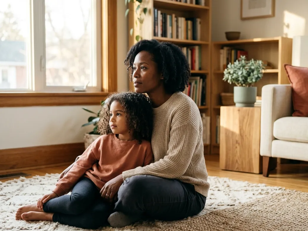A parent and a child at home, an ordinary moment.